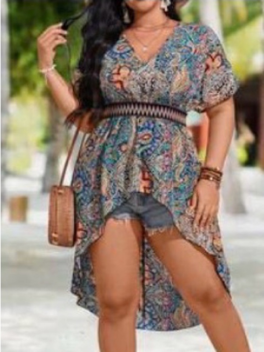 SHEIN Multicolor Paisley High-Low V-Neck Dress